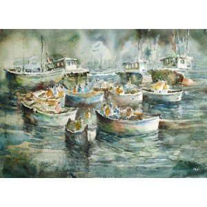 Abdul Hayee, 22 x 30 inch, Watercolor on Paper, Seascape Painting, AC-AHY-054
